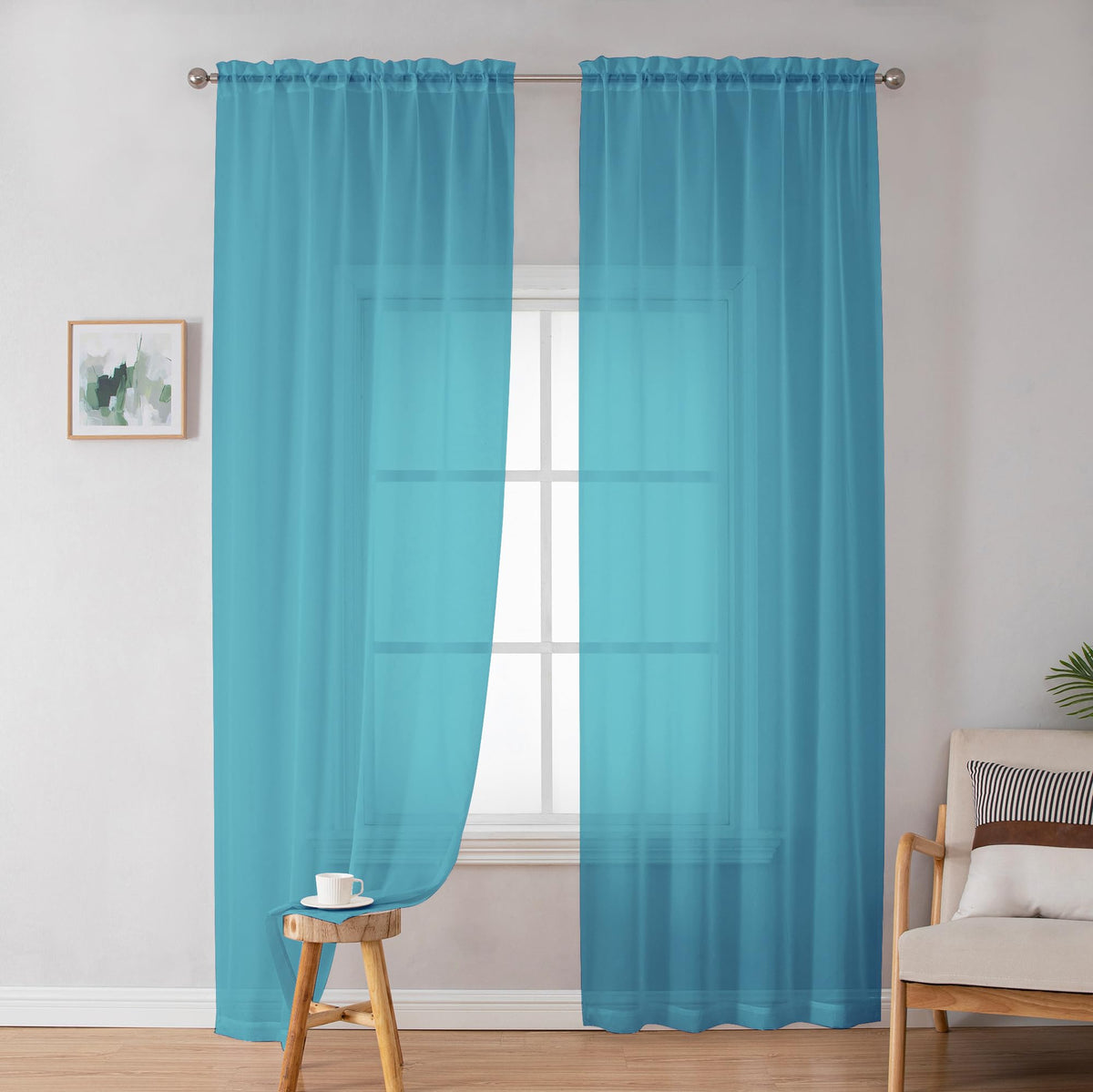 Simplebrand Black Sheer Curtains 84 Inches Long 2 Panels for Living Room