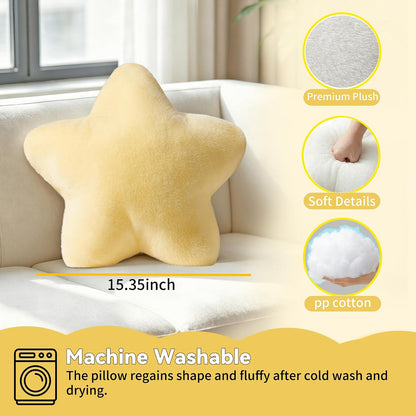 2PCS Star Pillow Set,15.35“ Cute Yellow Decorative Throw Pillows for Bed