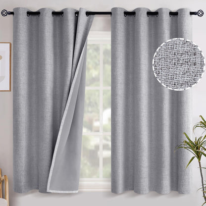YoungsTex Linen Blackout Curtains 63 Inch Length Bedroom Beige Darkening