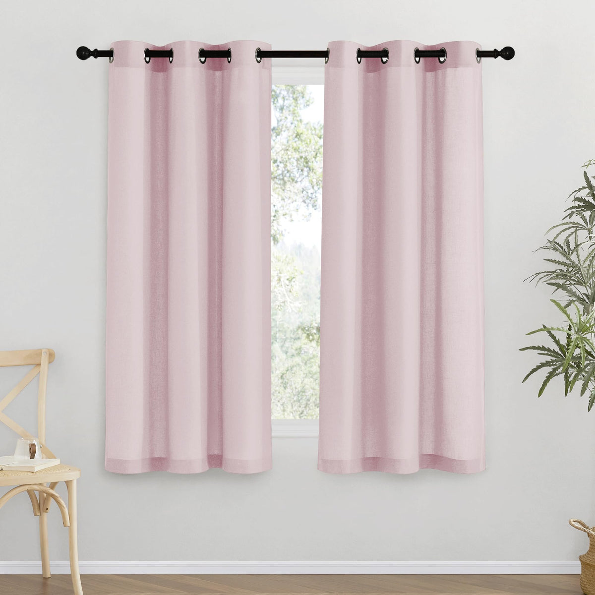 NICETOWN Natural Linen Curtains 84 inch Long 2 Panels Set, Grommet Top Thick Linen Burlap Semi Sheer Vertical Drapes Privacy Assured with Light Filtering for Bedroom/Living Room, W55 x L84