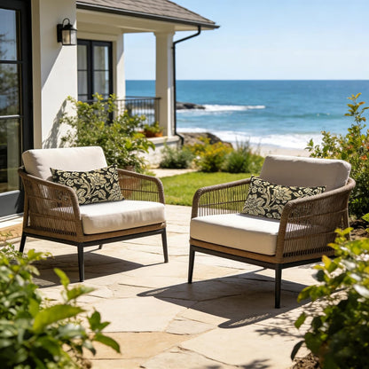LVTXIII Set of 2 Patio Lumbar Pillows, 12" x 20" Fade Resistant Outdoor Lumbar Pillow with Inners, Fluffy Decorative Garden Lumbar Cushions for Home Patio Coach Sofa Use, Jacobean Black