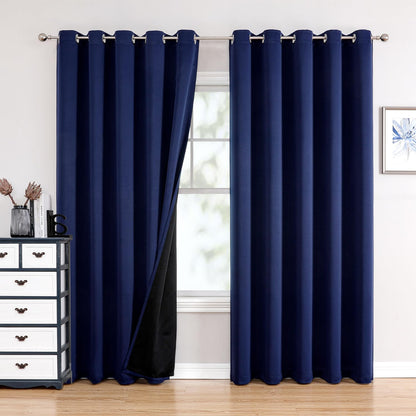 ChrisDowa 100% Blackout Curtains for Bedroom 63 Inch Long with Black Liner