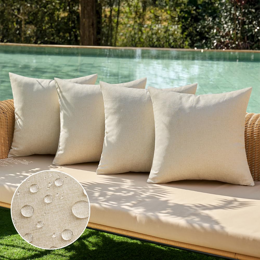 MIULEE Pack of 4 Decorative Outdoor Throw Pillow Covers Linen Waterproof Pillow Covers Summer Farmhouse Cushion Cases for Patio Garden Tent Balcony Couch Sofa 18x18 Inch Red/Turquoise