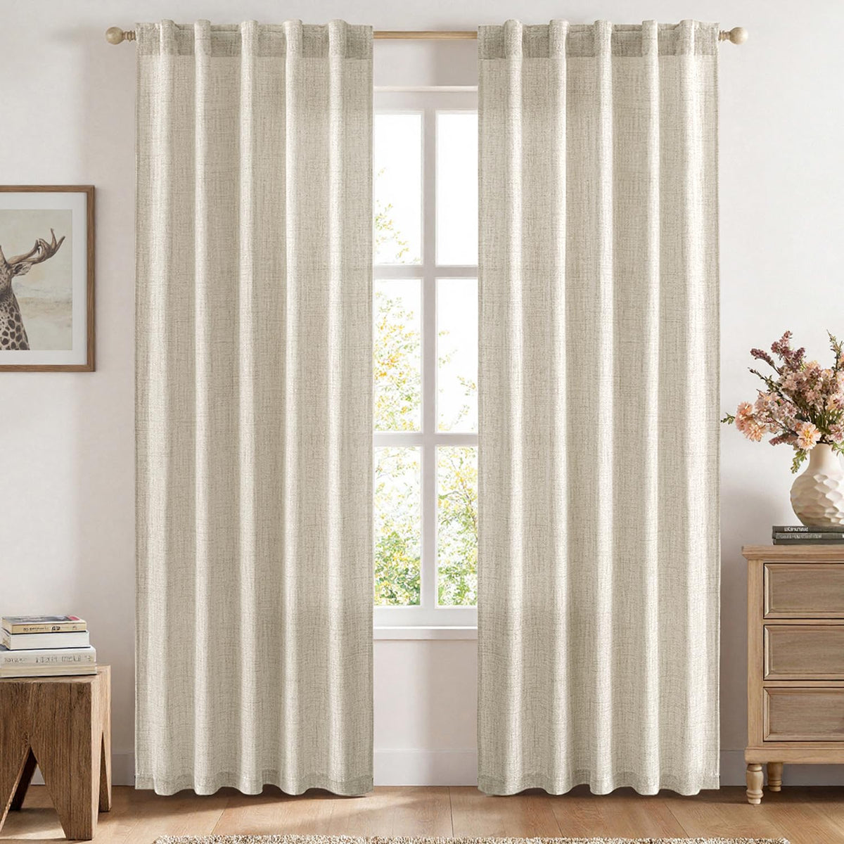 MIULEE Faux Linen Curtains 84 Inch Length 2 Panels Natural Semi Sheer Curtain with Back Tab Rod Pocket, Light Filtering Window Privacy Burlap Drapes for Living Room Bedroom 42W x 84L Linen