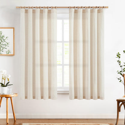 jinchan Linen Curtains Light Filtering Back Tab 50x96 Inch 2 Panels Beige