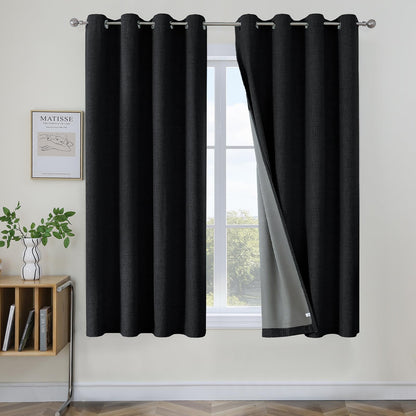 Joydeco 100% Blackout Curtains 63 Inch Length 2 Panels, Greyish White
