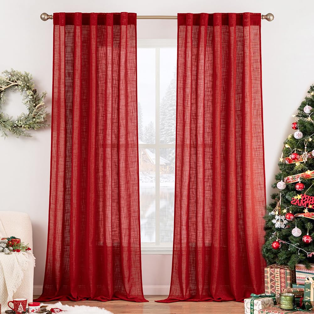 MIULEE Natural White Linen Curtains 52x84 Inch Long for Bedroom Living Room