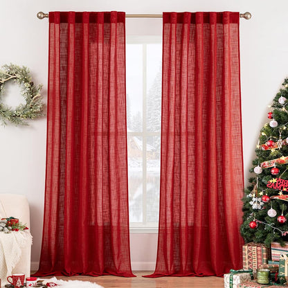 MIULEE Natural White Linen Curtains 52x84 Inch Long for Bedroom Living Room