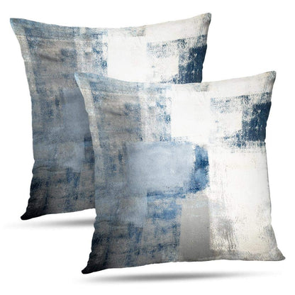 Blue and Grey Abstract Art Artwork Pillow Cover, Gallery Modern Decorative Throw Pillows Cushion Cover for Bedroom Sofa Living Room 18 x 18 Inch Set of 2