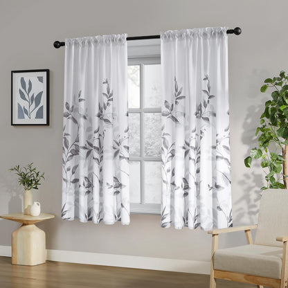 HOMEIDEAS Light Grey and White Privacy Sheer Curtains, 52X63 Inch, 2 Panels