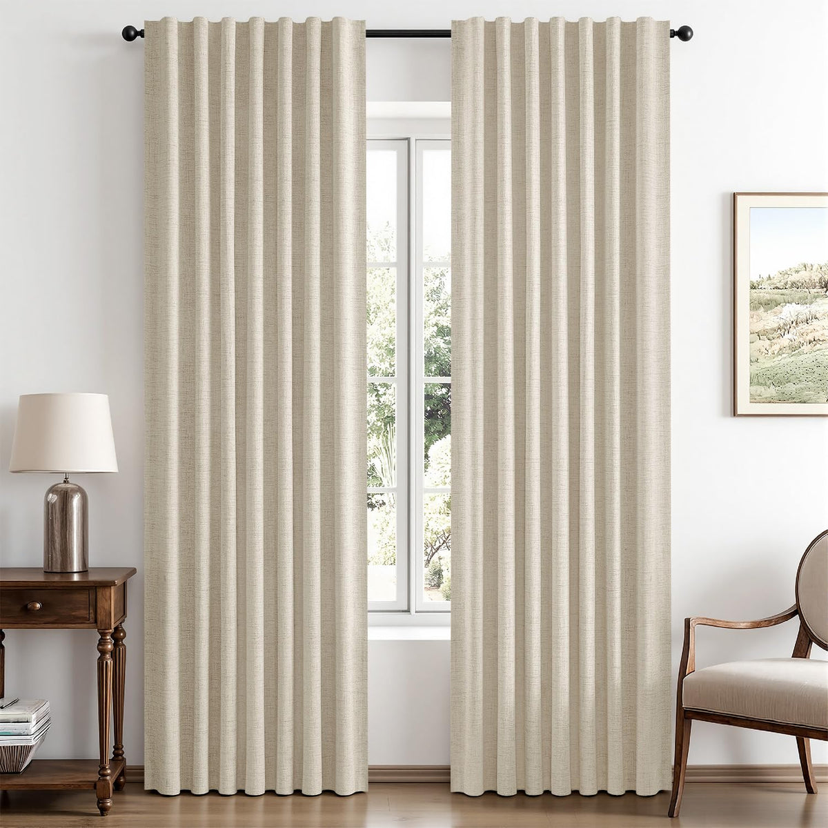MIULEE 100% Blackout Linen Curtains for Bedroom 42 x 84 Inch Ivory 2 Panels