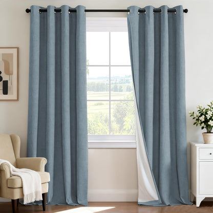 H.VERSAILTEX 100% Blackout Curtains for Bedroom 84 Inches Long Grommet Linen Face Full Light Blocking Curtain Drapes for Living Room Thermal Linen Look Curtains 2 Panels Set, 52" W x 84" L, Navy