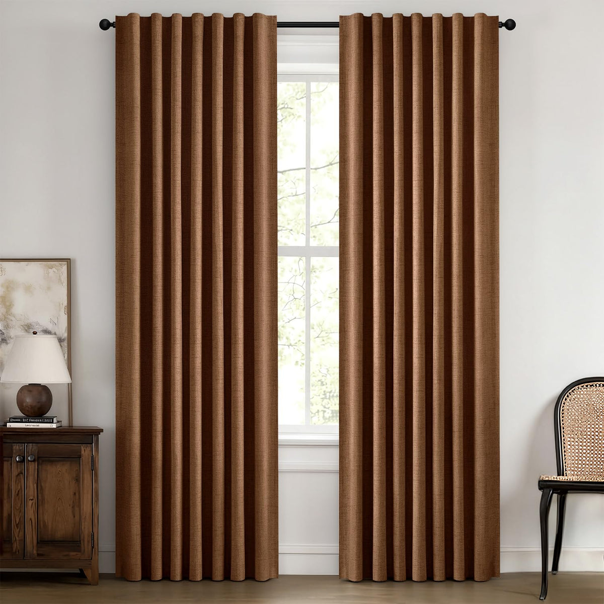 MIULEE 100% Blackout Linen Curtains for Bedroom 42 x 84 Inch Ivory 2 Panels