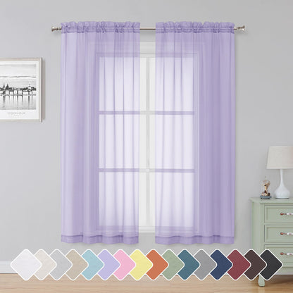 Simplebrand Black Sheer Curtains 84 Inches Long 2 Panels for Living Room