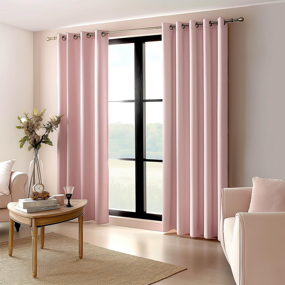 MIULEE Light Pink Blackout Bedroom Curtains Drapes 84 Inch Long 52"x84"