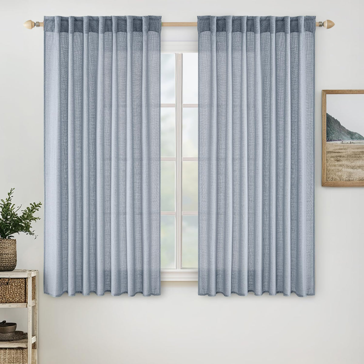 MIULEE Natural White Linen Curtains 52x84 Inch Long for Bedroom Living Room