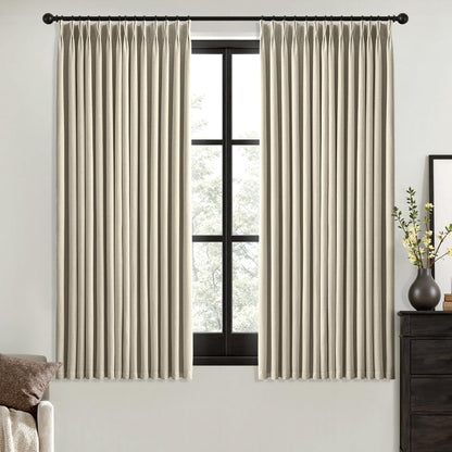 MIULEE Natural Pinch Pleated 100% Blackout Linen Curtains 40x84 Inches