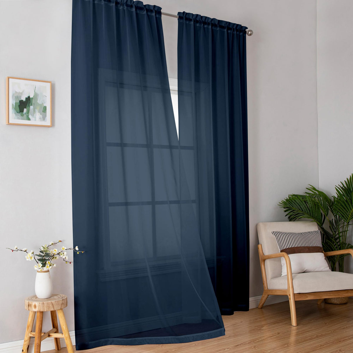 Simplebrand Black Sheer Curtains 84 Inches Long 2 Panels for Living Room
