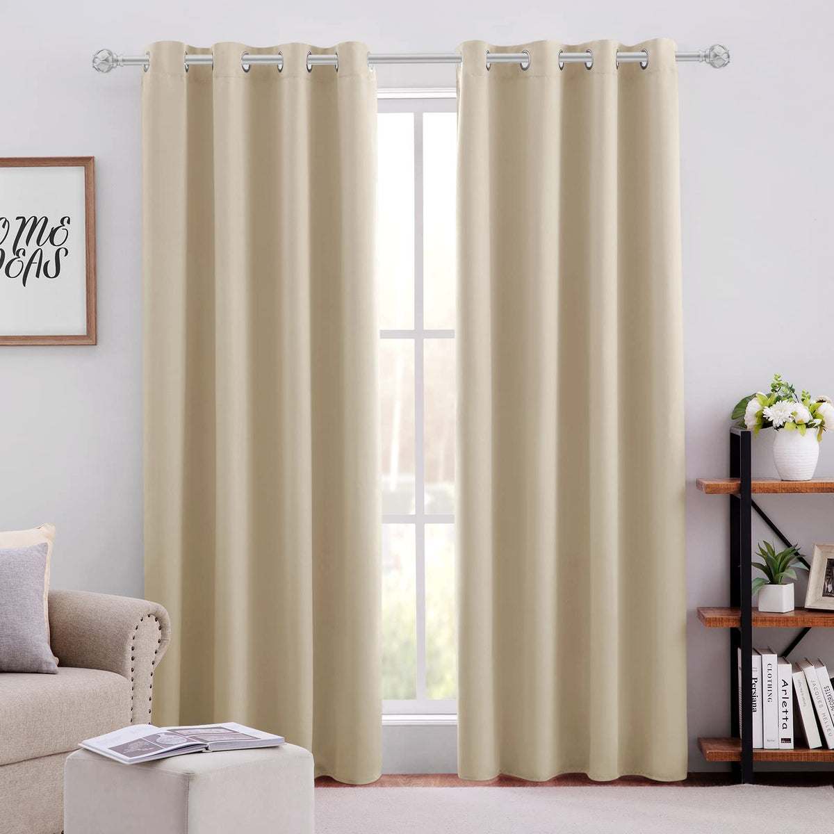 HOMEIDEAS Blackout Curtains for Bedroom 52 X 84 Inch Long 2 Panels Set Light Grey/Gray Room Darkening Curtains/Drapes, Soundproof Thermal Grommet Window Curtains for Living Room