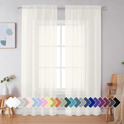 Simplebrand Black Sheer Curtains 84 Inches Long 2 Panels for Living Room