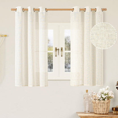 LAMIT Cream Ivory Linen Semi Sheer Curtains 84 inch Length for Bedroom