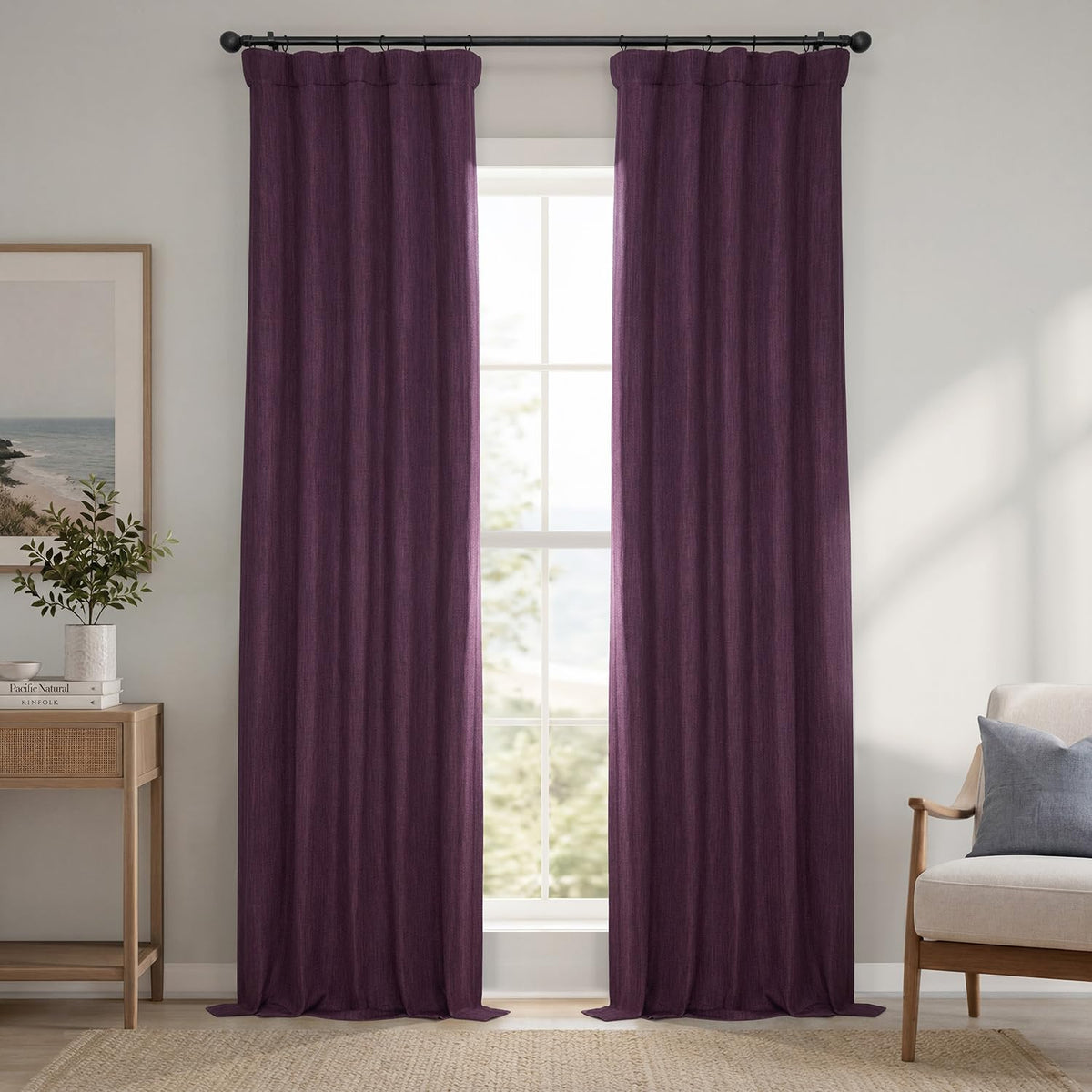 Faux Linen Curtains for Living Room (1 Panel) - 50W X 108L, Birch Taupe