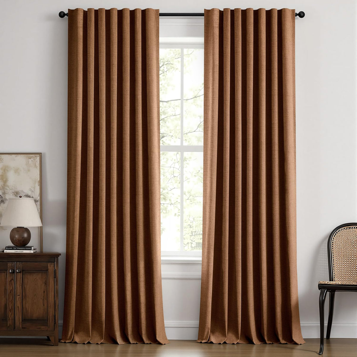 MIULEE 100% Blackout Linen Curtains for Bedroom 42 x 84 Inch Ivory 2 Panels