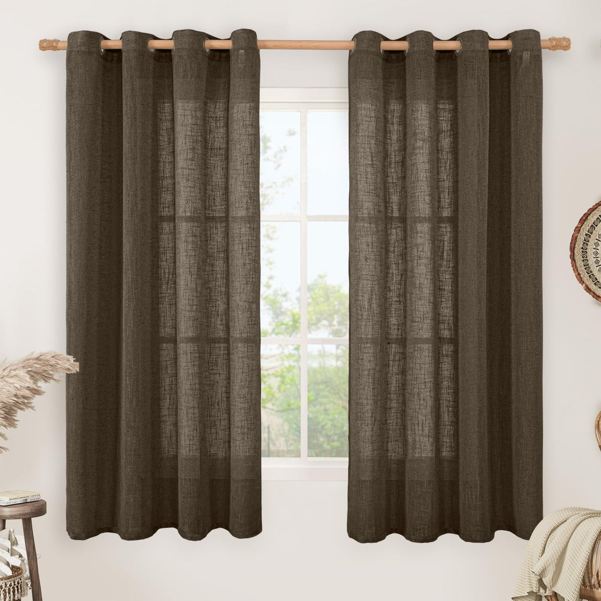LAMIT Cream Ivory Linen Semi Sheer Curtains 84 inch Length for Bedroom
