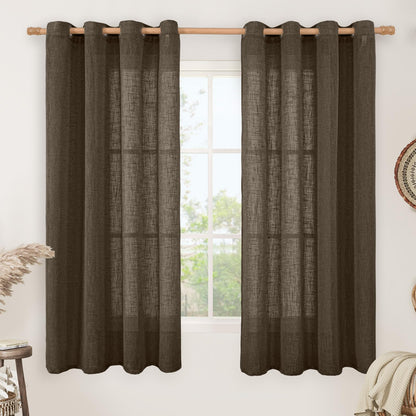 LAMIT Cream Ivory Linen Semi Sheer Curtains 84 inch Length for Bedroom