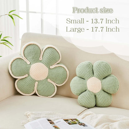 Kcvvcr Flower Pillow, Soft Flower Decorative Throw Pillow, Cute Daisy Flower Shaped Seating Floor Cushion Room Décor Plush Pillows for Sofa Couch Bed (13.7 Inch, Sage Green)