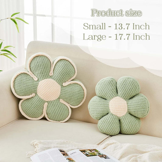 Kcvvcr Flower Pillow, Soft Flower Decorative Throw Pillow, Cute Daisy Flower Shaped Seating Floor Cushion Room Décor Plush Pillows for Sofa Couch Bed (13.7 Inch, Sage Green)