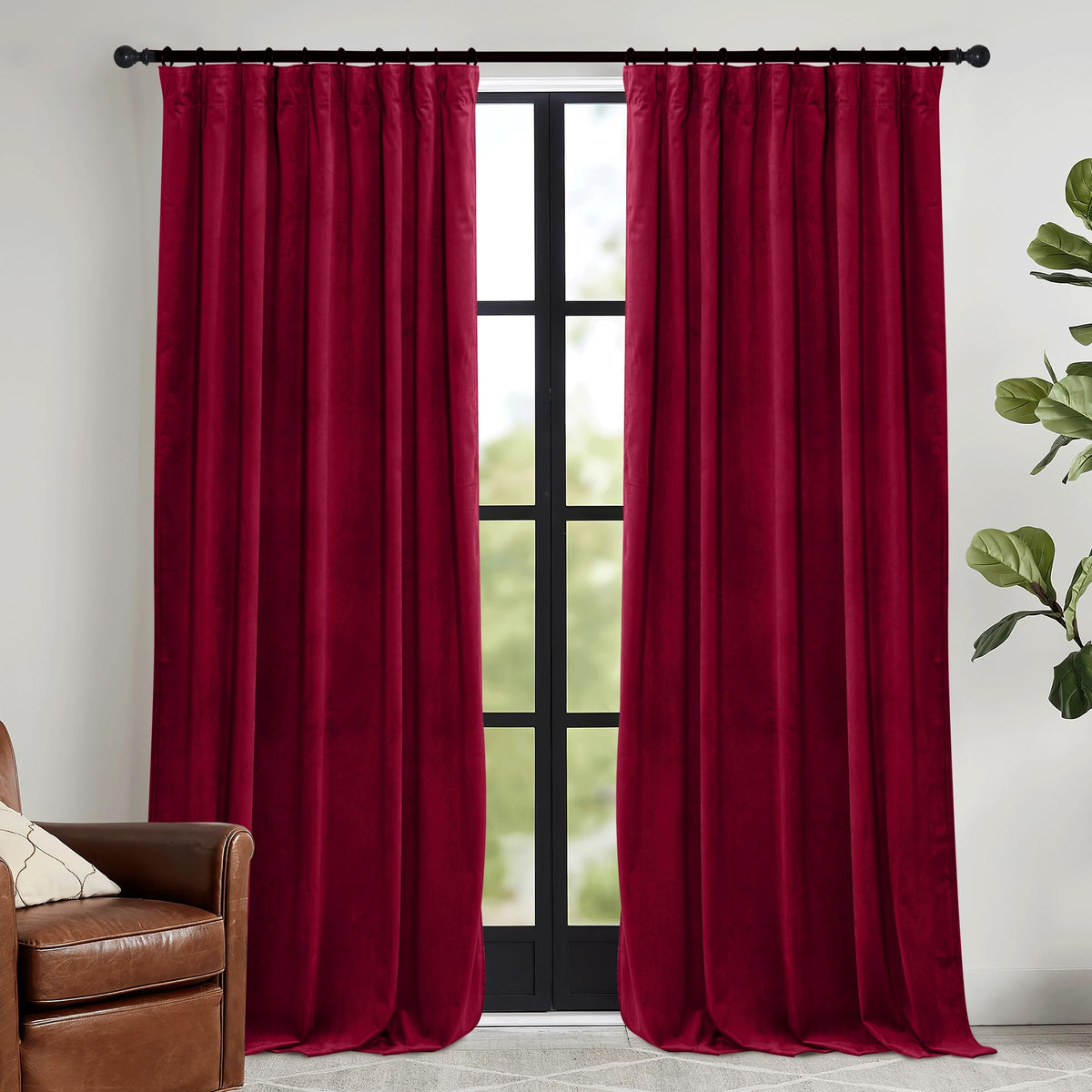 RYB HOME Sage Green Velvet Curtains 84 inches for Bedroom Living Room