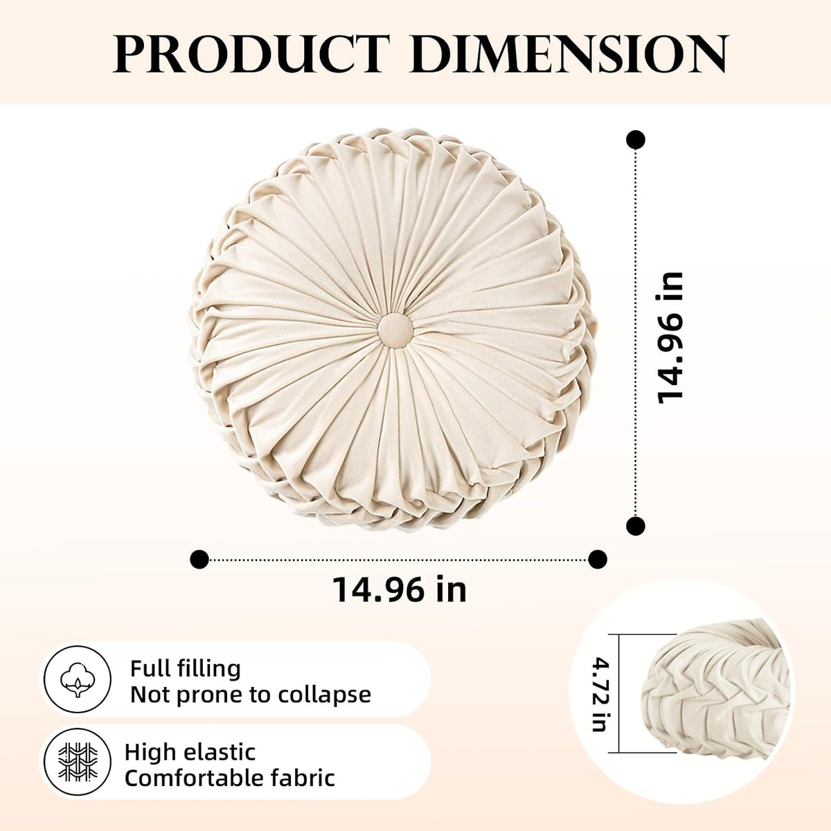 Teieas Round Throw Pillow Velvet Pleated Round Pillow Cushion Light Blue