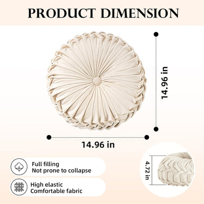 Teieas Round Throw Pillow Velvet Pleated Round Pillow Cushion Light Blue