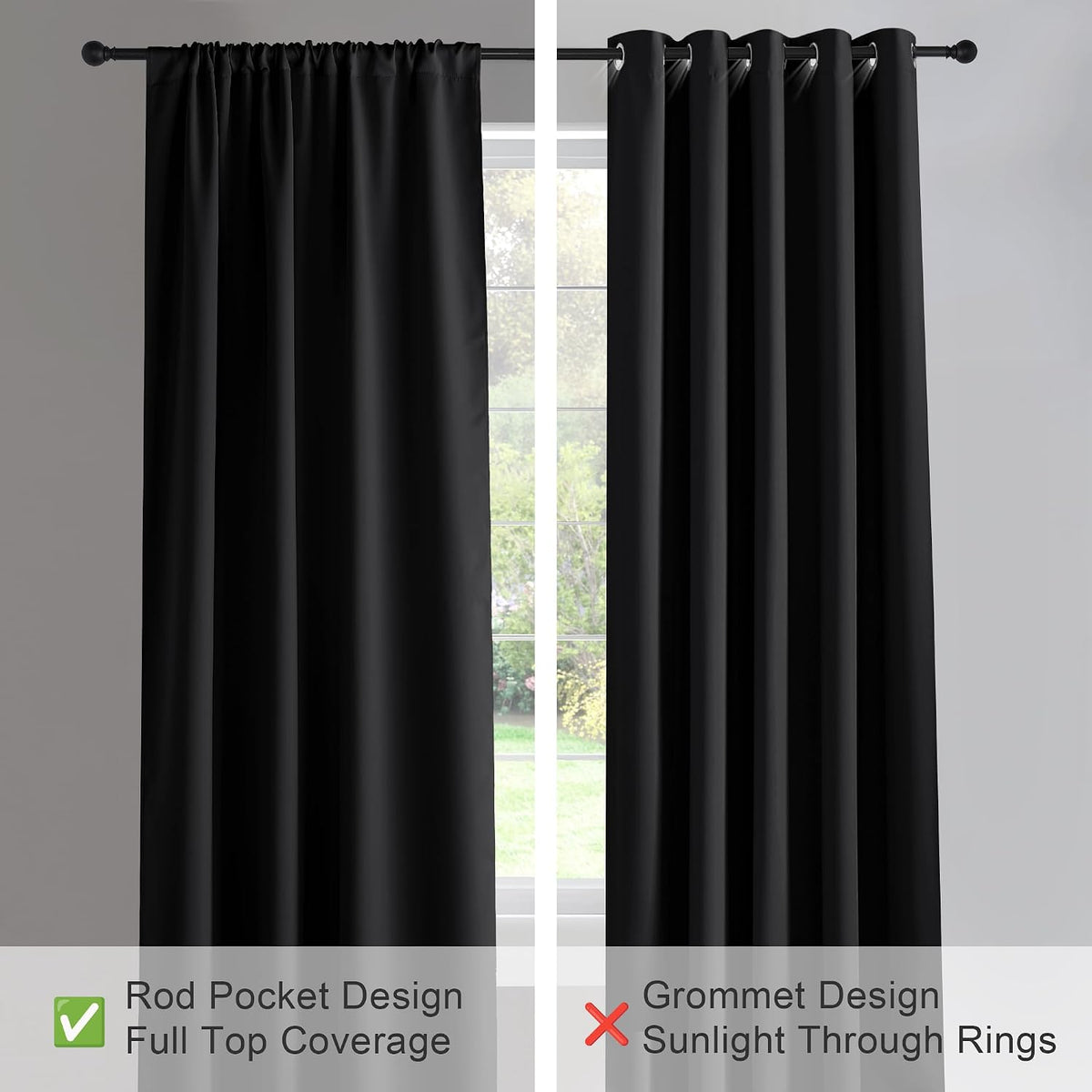 PONY DANCE Black Out Curtains 72 inch Long, Black, 2 Panels