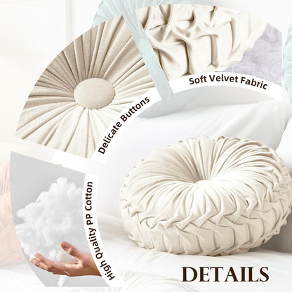 Teieas Round Throw Pillow Velvet Pleated Round Pillow Cushion Light Blue