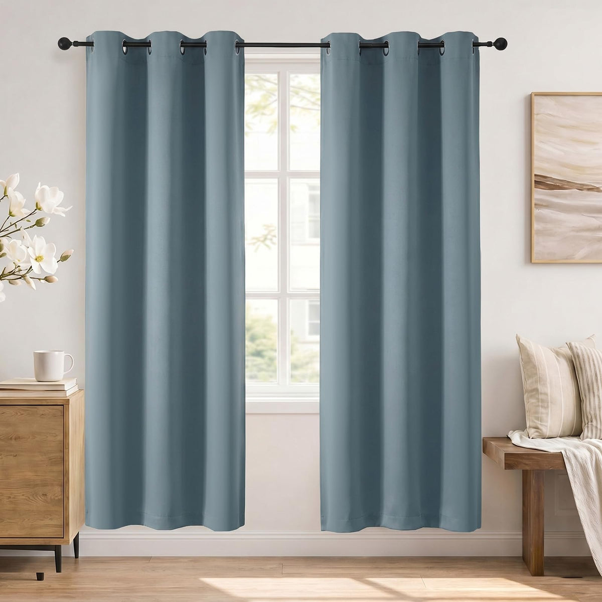 Simplebrand Sage Green Blackout Curtains 84 Inch Length 2 Panels Set for Bedroom/Living Room, Solid Room Darkening Thermal Insulated Grommet Energy Saving Window Treatment Drapes, Each 52" Wide
