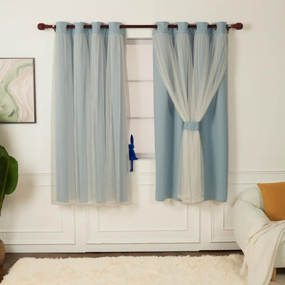 INLINAS Blackout Curtains with Sheer Overlay, Beige, 52x84 Inches