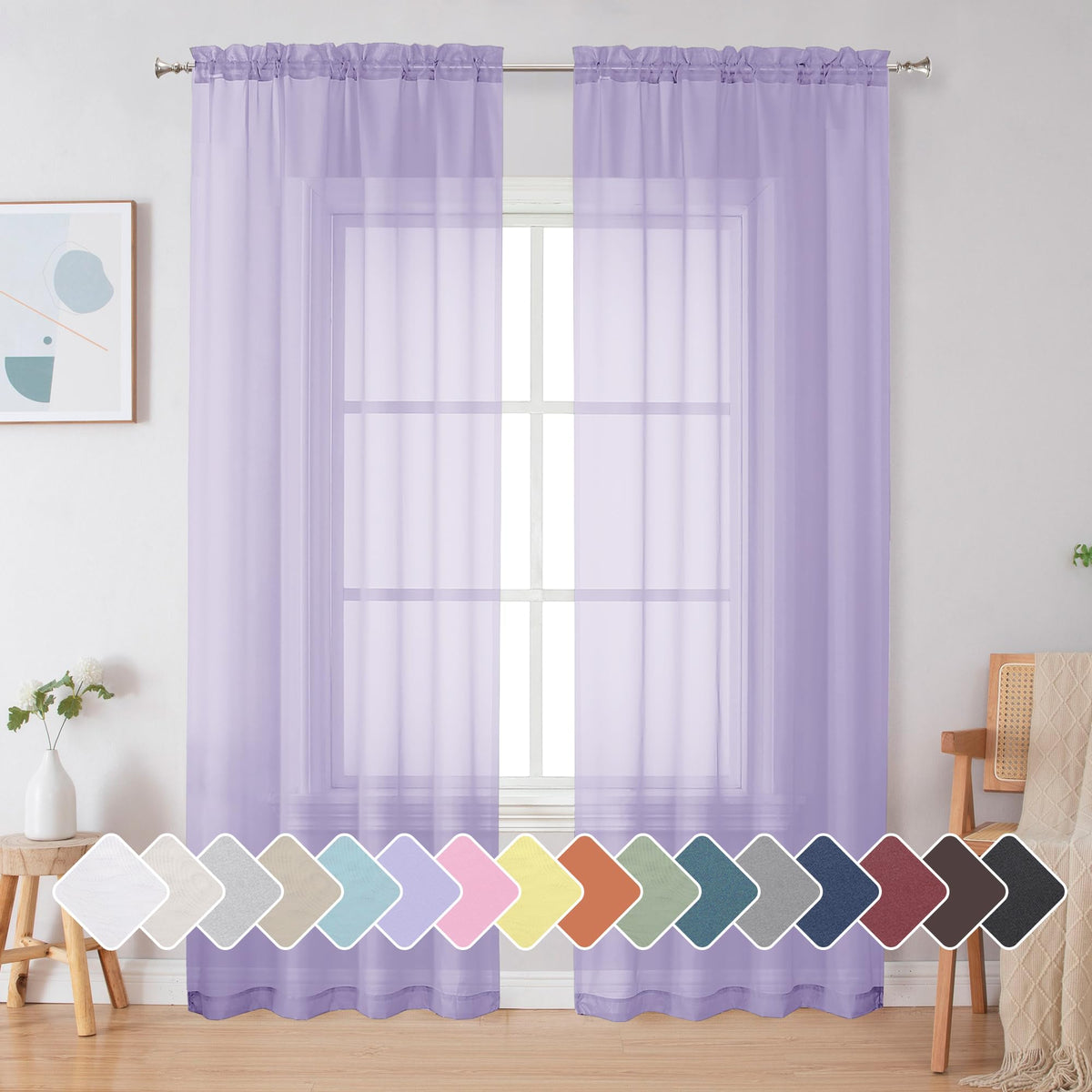 Simplebrand Black Sheer Curtains 84 Inches Long 2 Panels for Living Room
