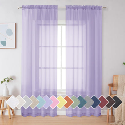 Simplebrand Black Sheer Curtains 84 Inches Long 2 Panels for Living Room
