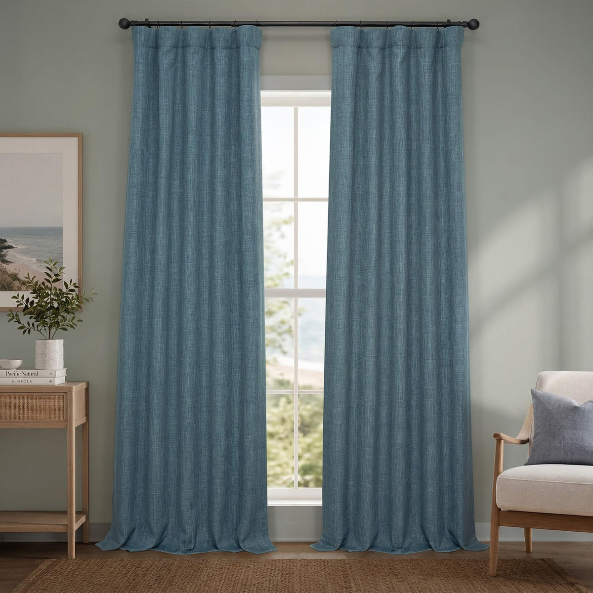 Faux Linen Curtains for Living Room (1 Panel) - 50W X 108L, Birch Taupe