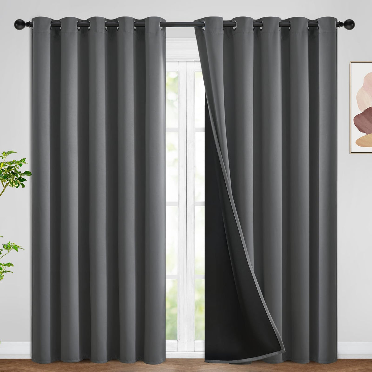 SimpleHome Cream 100% Blackout Curtains Room Darkening Living Room 84 Inch