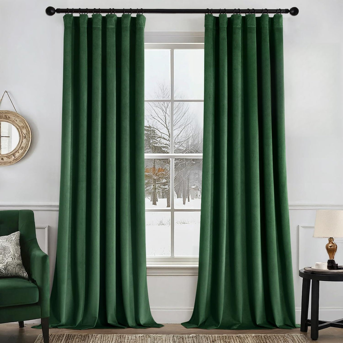 MIULEE Velvet Curtains 52x84 inches 2 Panels Olive Green Blackout Curtains