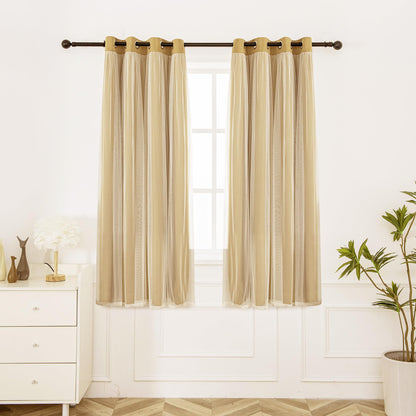 INLINAS Blackout Curtains with Sheer Overlay, Beige, 52x84 Inches