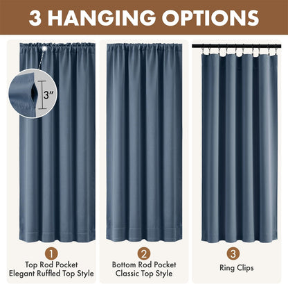 MIULEE Stone Blue Blackout Curtains for Bedroom Living Room 40"x63" 2 Panel