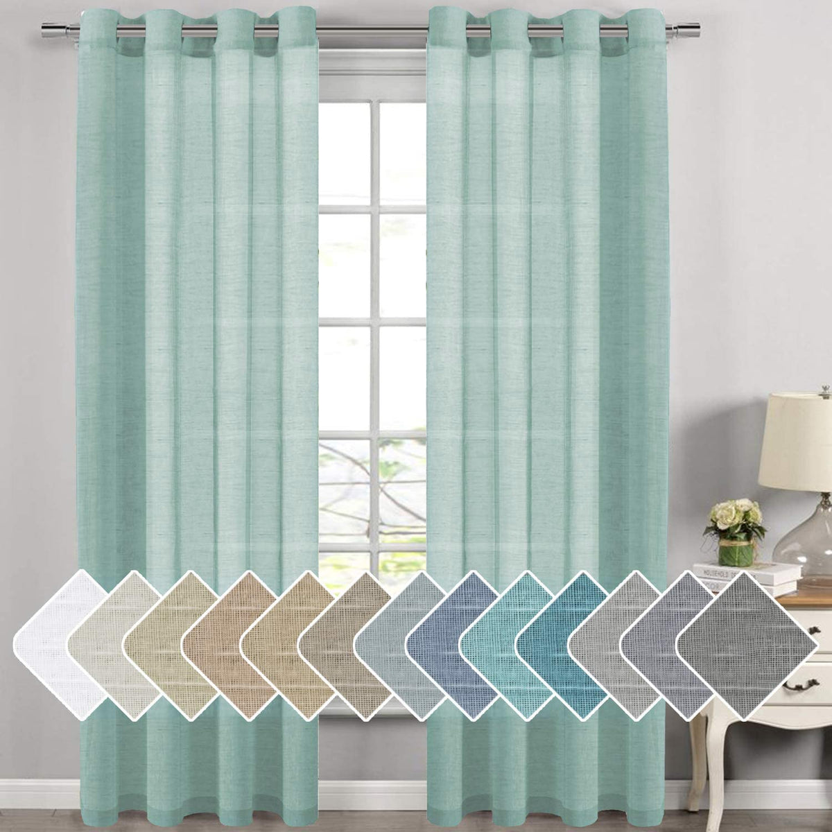 H.VERSAILTEX Natural Linen Sheer Curtains 84" 2 Panels Grommet