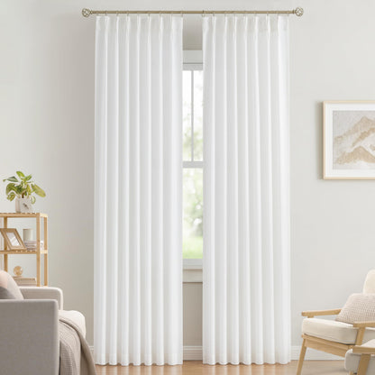 Vision Home Natural Linen Pinch Pleated Semi Sheer Curtains 42Wx90Lx2