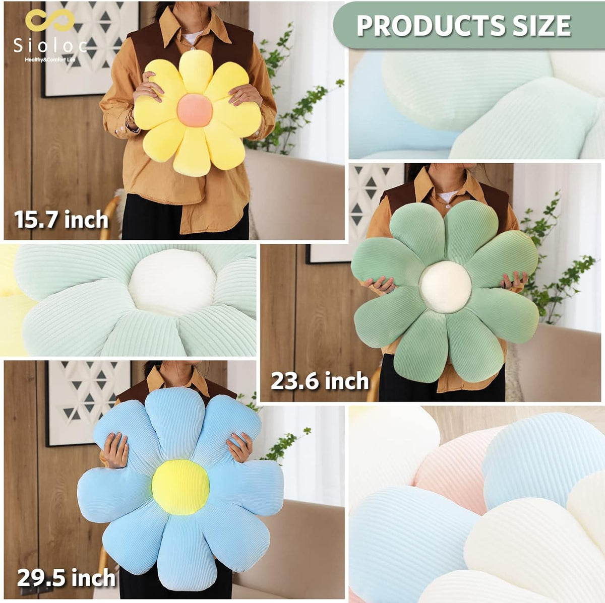 Sioloc Flower Pillow Shaped Throw Pillow Butt Cushion Flower Floor Pillow,Seating Cushion,Cute Room Decor & Plush Pillow for Bedroom Sofa Chair(Green,15.7'')