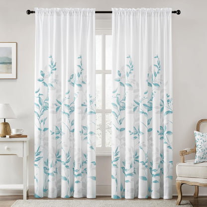 HOMEIDEAS Light Grey and White Privacy Sheer Curtains, 52X63 Inch, 2 Panels