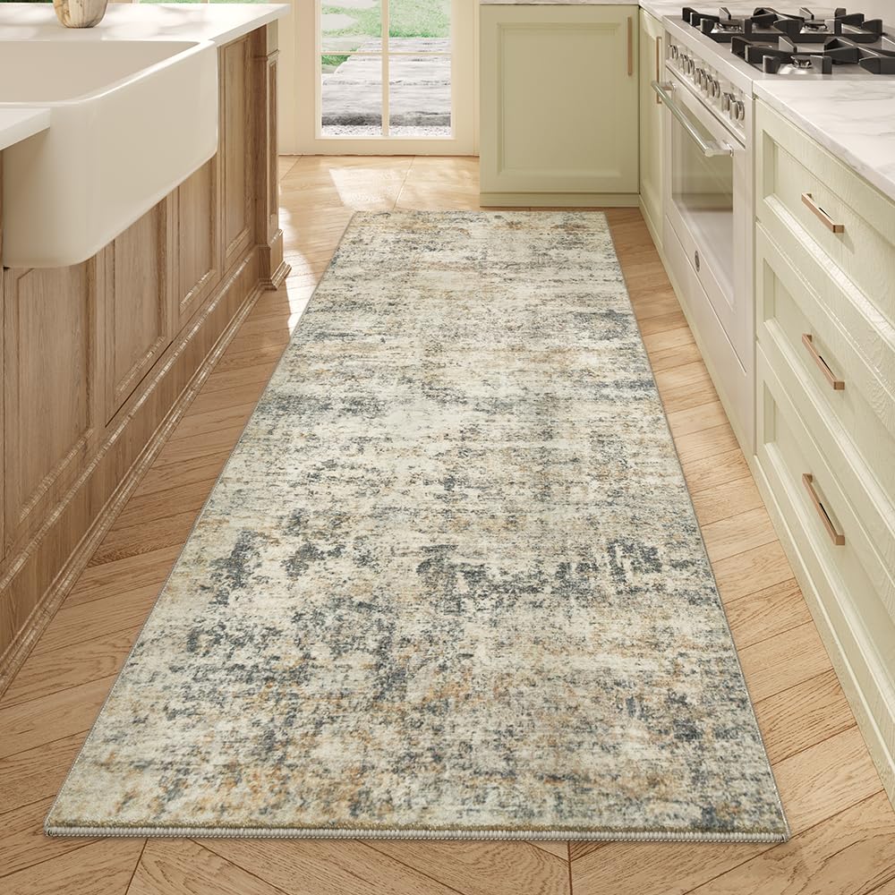 8x10 Pink Gray Washable Area Rug for Living Room, Vintage Print